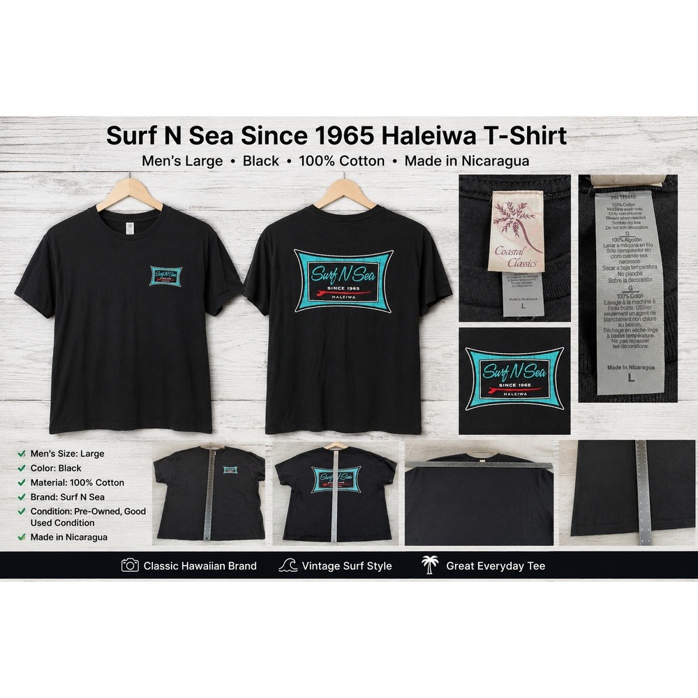 Coastal Classics Surf N Sea Haleiwa Hawaii Graphic T-Shirt Black Mens Large L